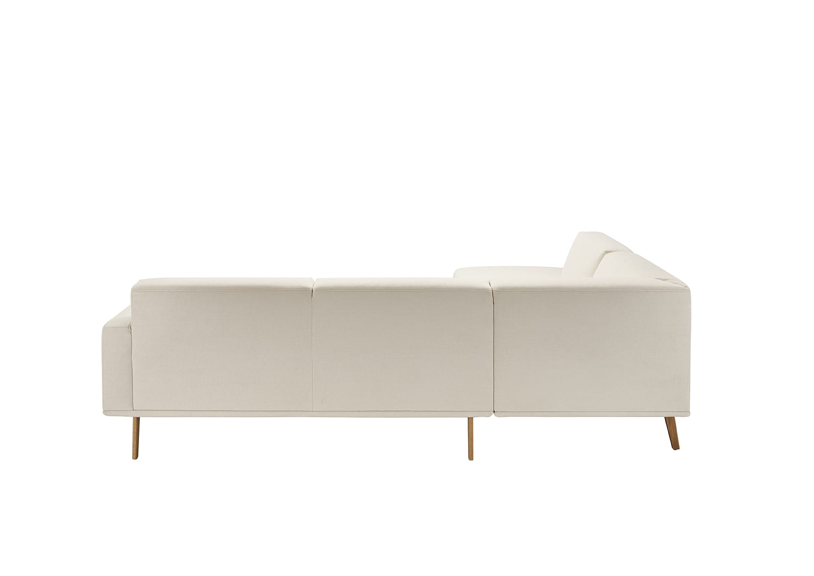 Polstergruppe Michigan Sektionssofa in Beige mit Holzbeinen, von der Seite vor weißem Hintergrund gezeigt. Polstergruppe Michigan Sektionssofa in Beige mit Holzbeinen, von der Seite vor weißem Hintergrund gezeigt.