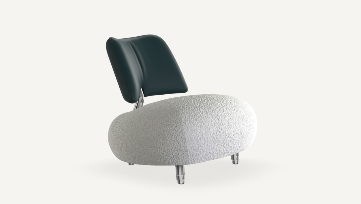 Le fauteuil Leolux Pallone Ma possède un design moderne avec une assise blanche arrondie et texturée, des pieds en métal et un dossier incurvé vert foncé. Le fauteuil Leolux Pallone Ma possède un design moderne avec une assise blanche arrondie et texturée, des pieds en métal et un dossier incurvé vert foncé.