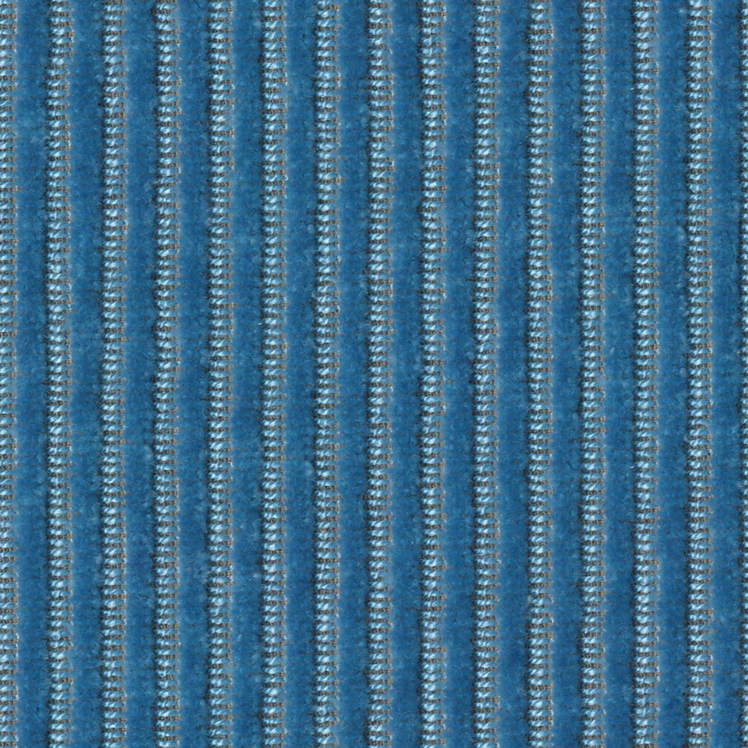 Nahaufnahme des blauen strukturierten Stoffes mit gleichmäßig verteilten vertikalen Linien auf dem Brühl Liege Roro 98. Nahaufnahme des blauen strukturierten Stoffes mit gleichmäßig verteilten vertikalen Linien auf dem Brühl Liege Roro 98.