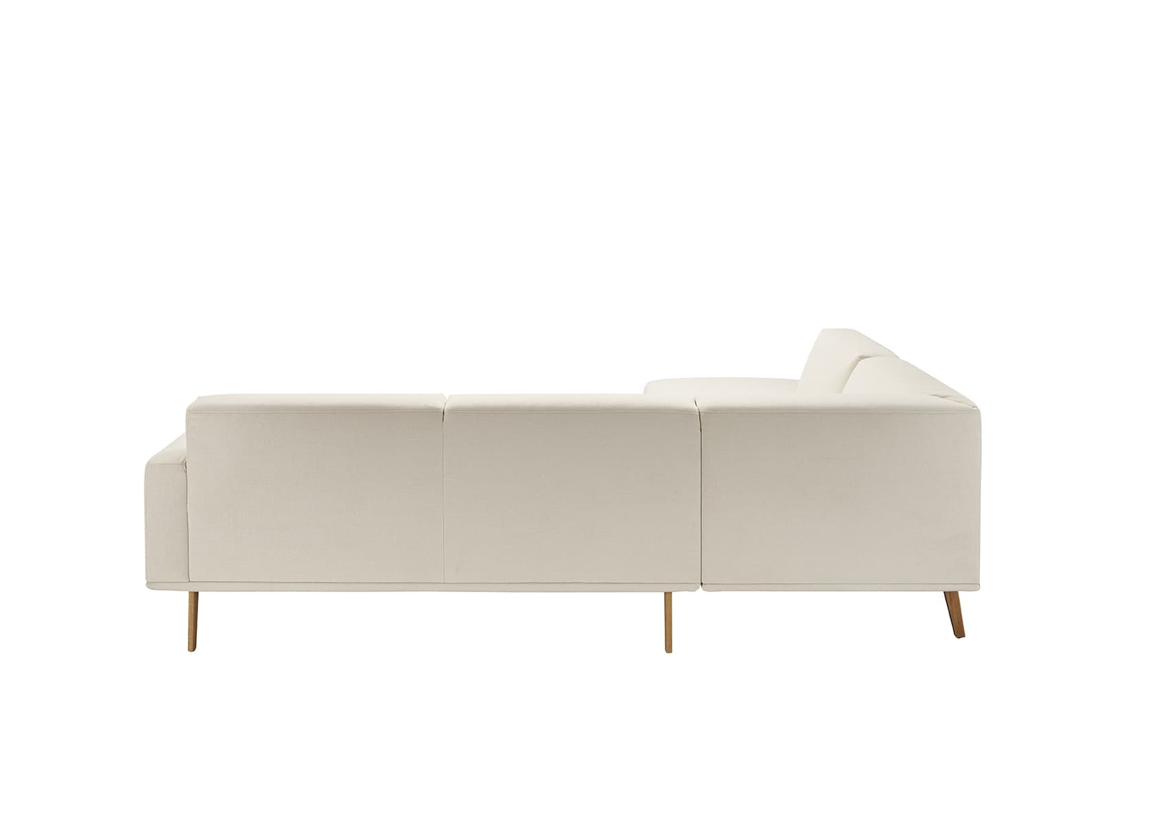 Polstergruppe Michigan Sektionssofa in Beige mit Holzbeinen, von der Seite vor weißem Hintergrund gezeigt. Polstergruppe Michigan Sektionssofa in Beige mit Holzbeinen, von der Seite vor weißem Hintergrund gezeigt.