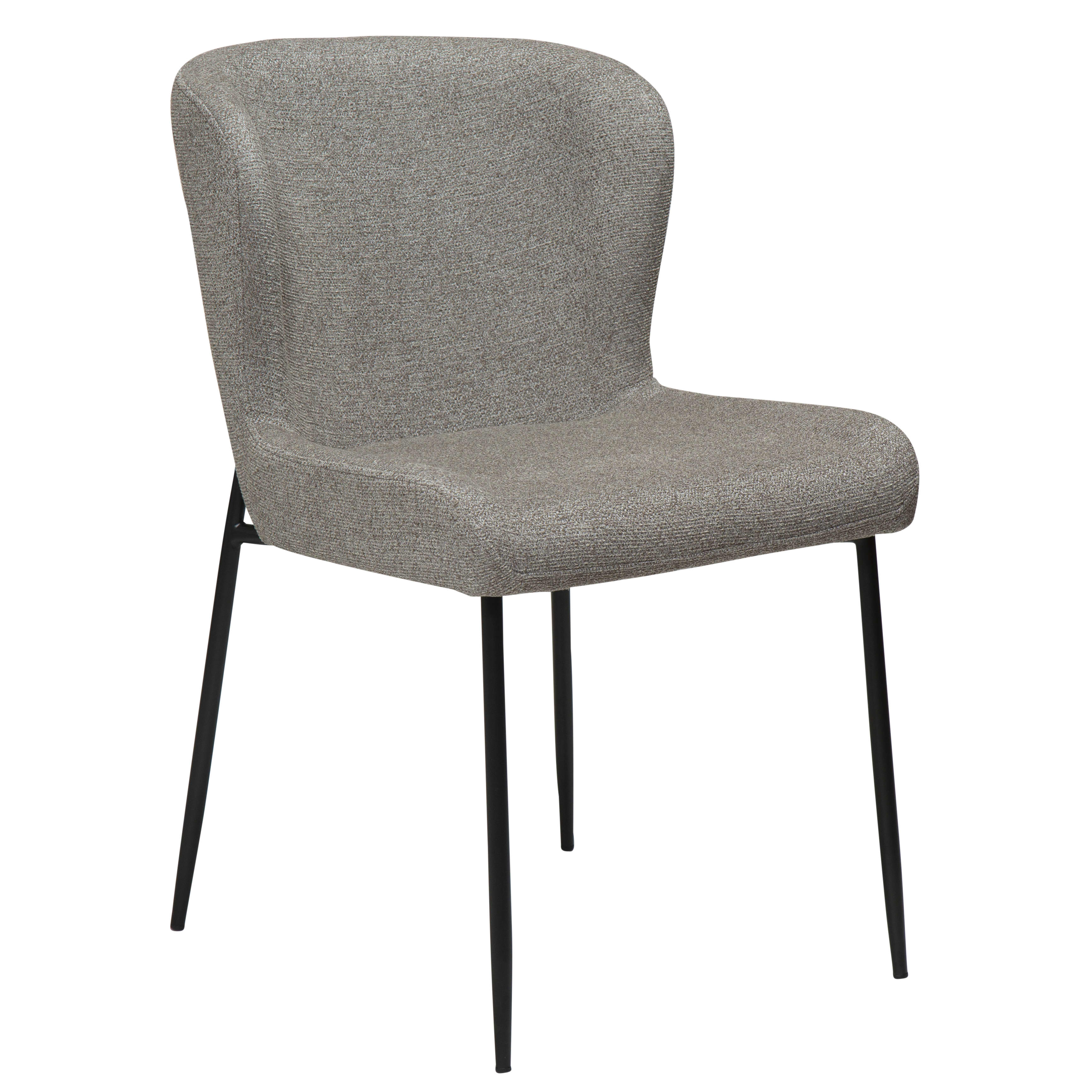 La chaise Glam (lot de 2) présente un revêtement gris moderne et des pieds en métal noir sur fond blanc. La chaise Glam (lot de 2) présente un revêtement gris moderne et des pieds en métal noir sur fond blanc.