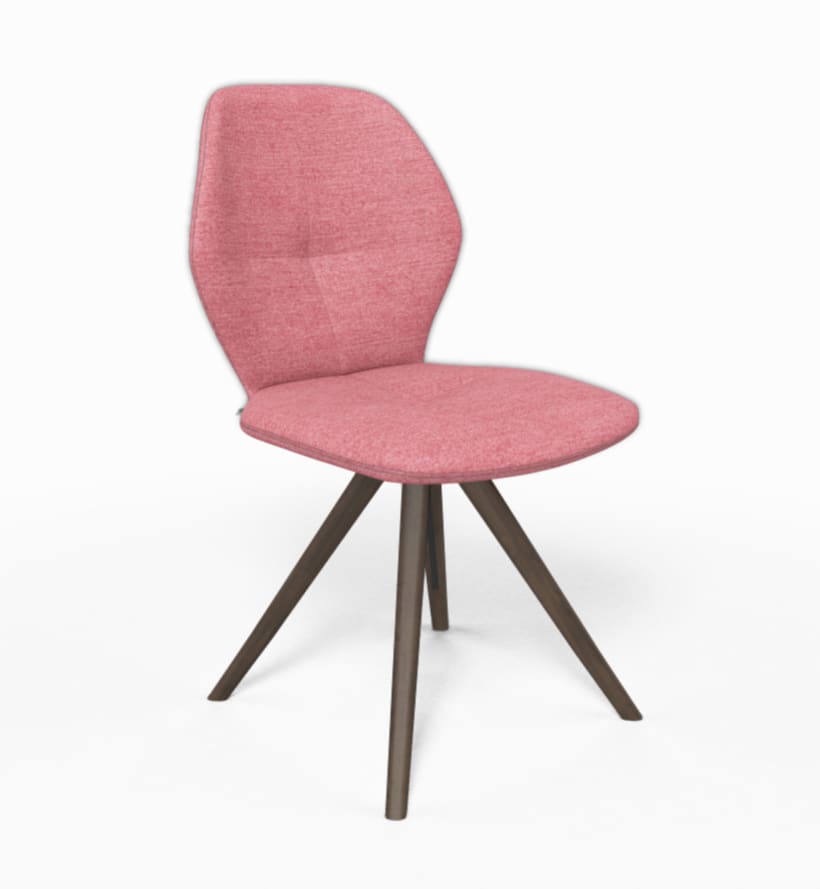 Der Mobitec Stuhl Mood 91 besticht durch sein modernes Design mit einer rosa gepolsterten Sitzfläche und Rückenlehne, die von vier schrägen Holzbeinen getragen wird. Der Mobitec Stuhl Mood 91 besticht durch sein modernes Design mit einer rosa gepolsterten Sitzfläche und Rückenlehne, die von vier schrägen Holzbeinen getragen wird.