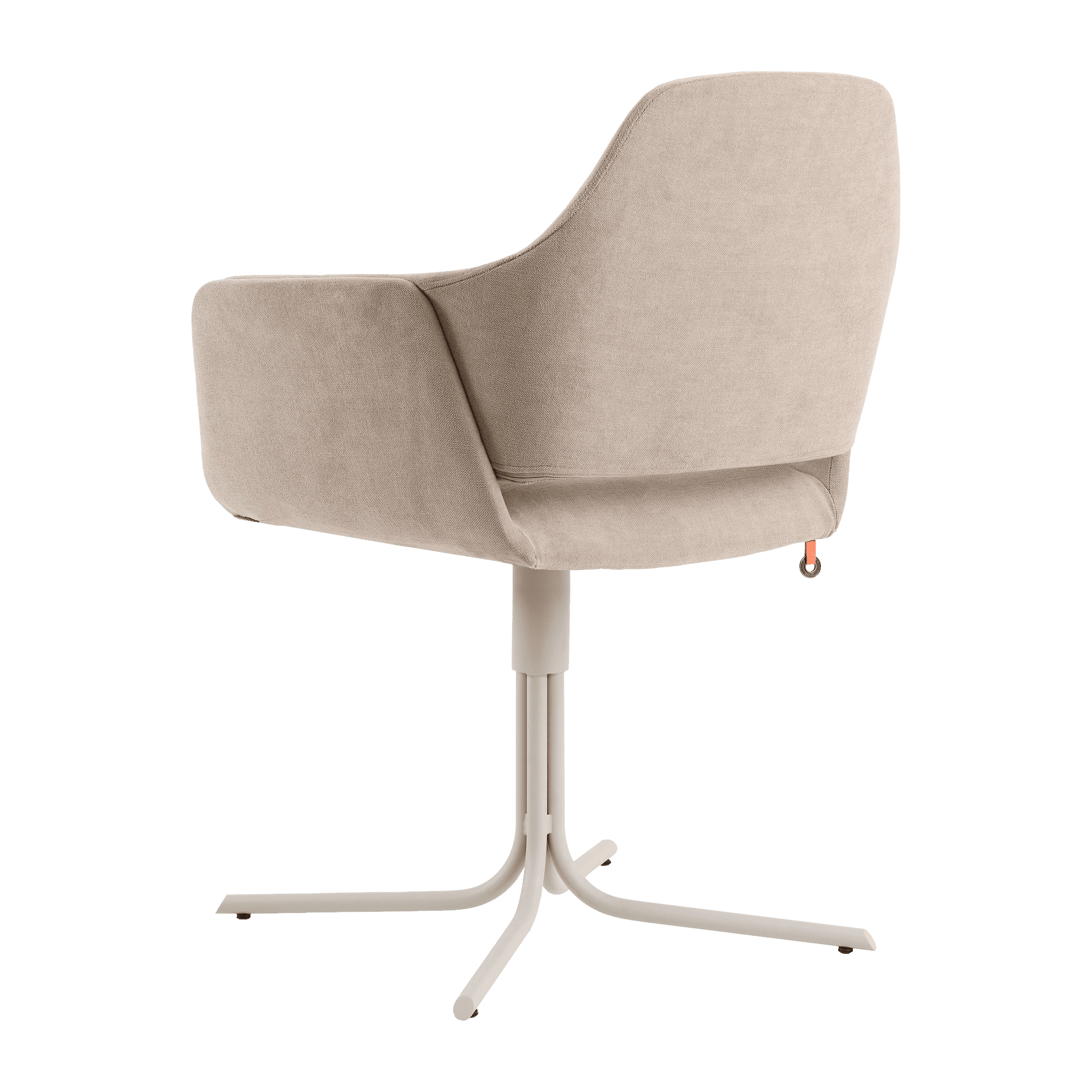 Der Mobitec Stuhl Lotus C0812 ist ein beigefarbener, gepolsterter Drehstuhl mit geschwungener Rückenlehne und weißem Metallfuß, von hinten gesehen. Der Mobitec Stuhl Lotus C0812 ist ein beigefarbener, gepolsterter Drehstuhl mit geschwungener Rückenlehne und weißem Metallfuß, von hinten gesehen.