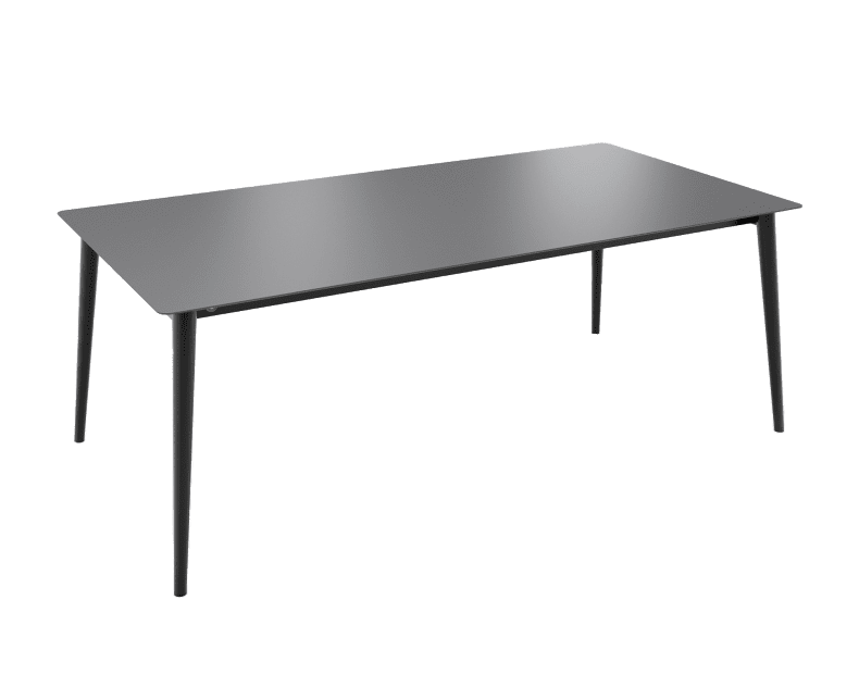 Der Mobitec Tisch Terra T0300 ist ein rechteckiger schwarzer Tisch mit vier schlanken Beinen, der auf einem schlichten weißen Hintergrund steht.