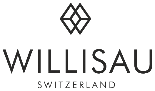 Geometrisches Rautenlogo über dem Schriftzug "WILLISAU SWITZERLAND" in fetter, moderner Schrift auf hellem Hintergrund.