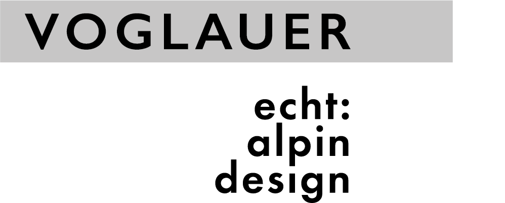 Logo mit "VOGLAUER" oben und "echt: alpin design" darunter in fetten schwarzen Lettern gestapelt.