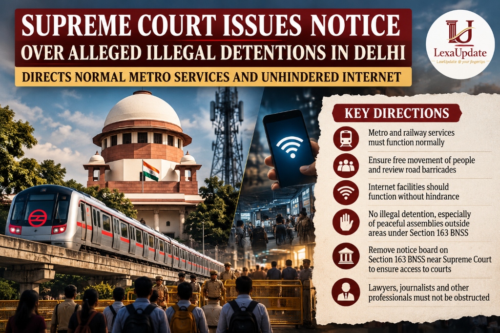 Supreme Court Issues Notice Over Alleged Illegal Detentions in Delhi, Directs Normal Metro Services and Unhindered Internet