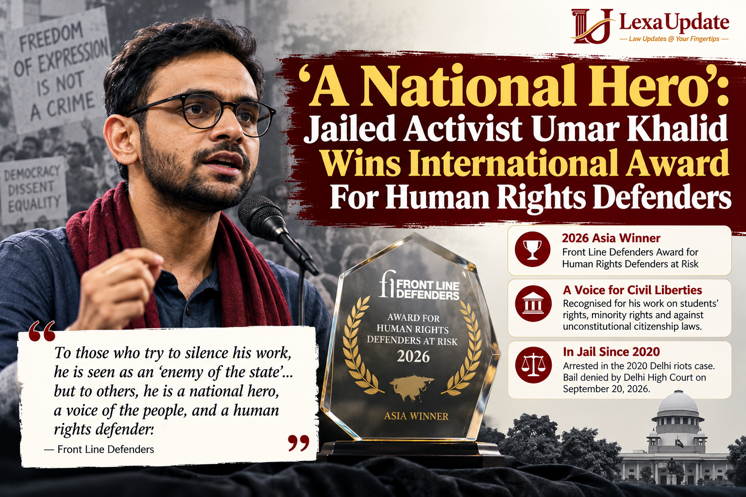 Umar Khalid Wins 2026 Front Line Defenders Award for Human Rights Defenders at Risk Umar Khalid Wins 2026 Front Line Defenders Award for Human Rights Defenders at Risk