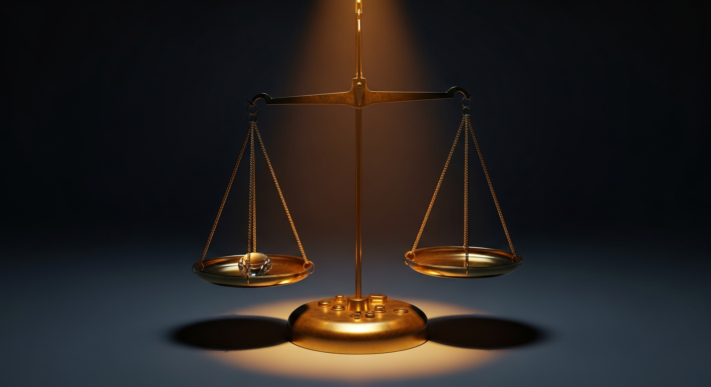 A precision brass balance scale perfectly zeroed in a laboratory, representing CUPED variance calibration