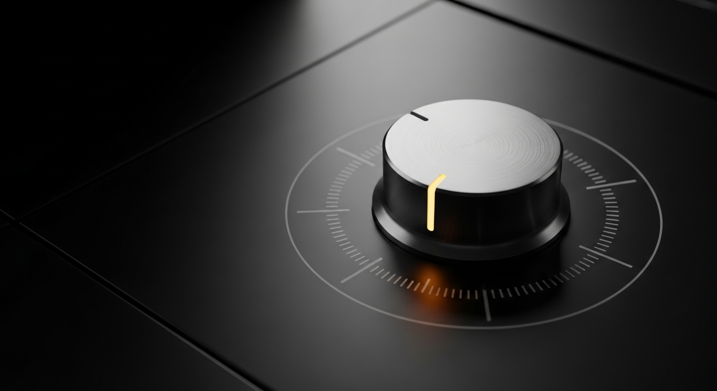 A precision control dial on a matte black surface with multiple selectable positions, representing model-agnostic AI tool configuration