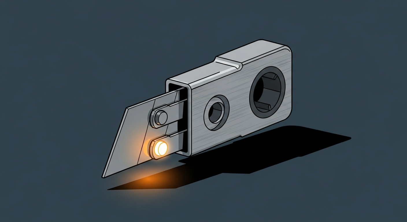 Industrial knife switch being thrown to the off position, one contact glowing amber as power disconnects
