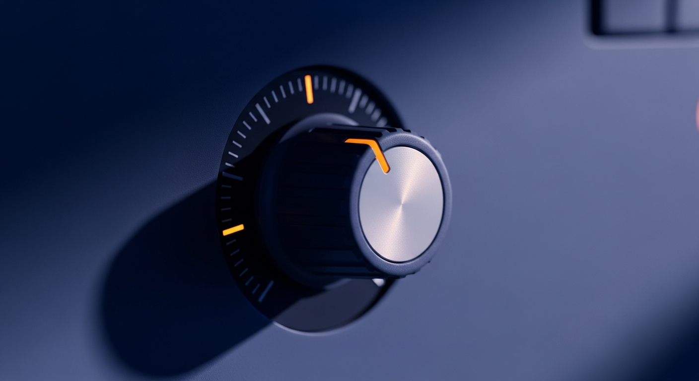 A precision control dial turned to the optimal position, glowing amber against a dark background