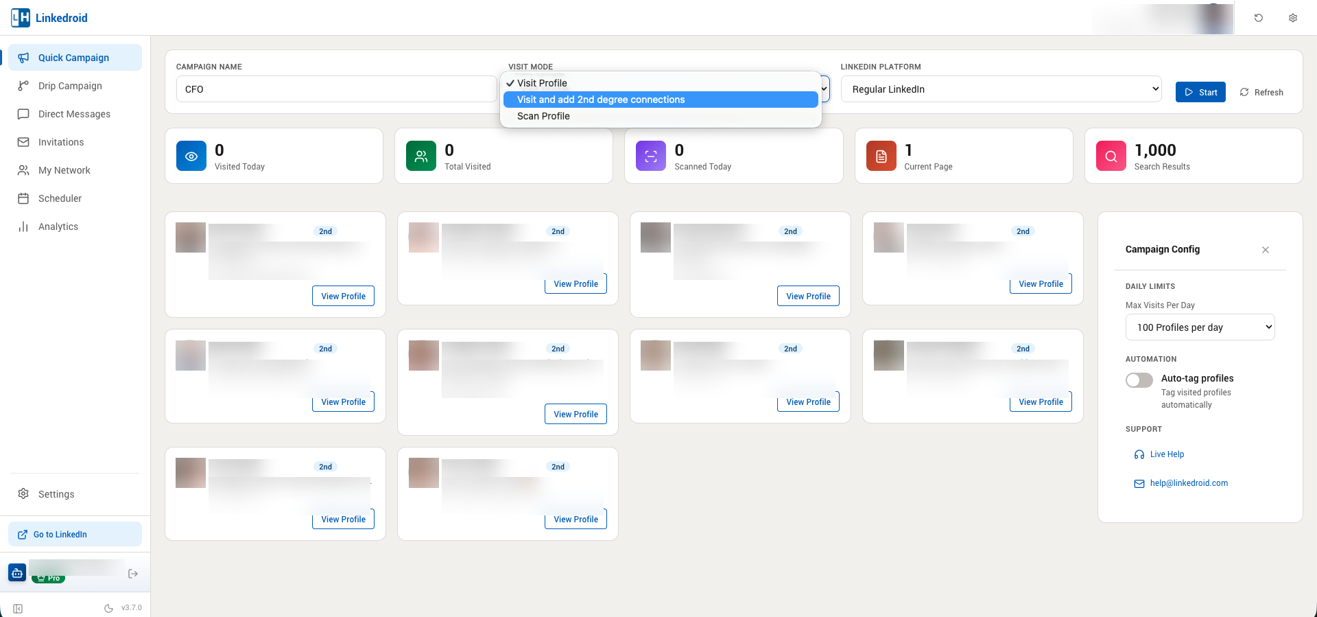 The Visit Mode dropdown showing all three options