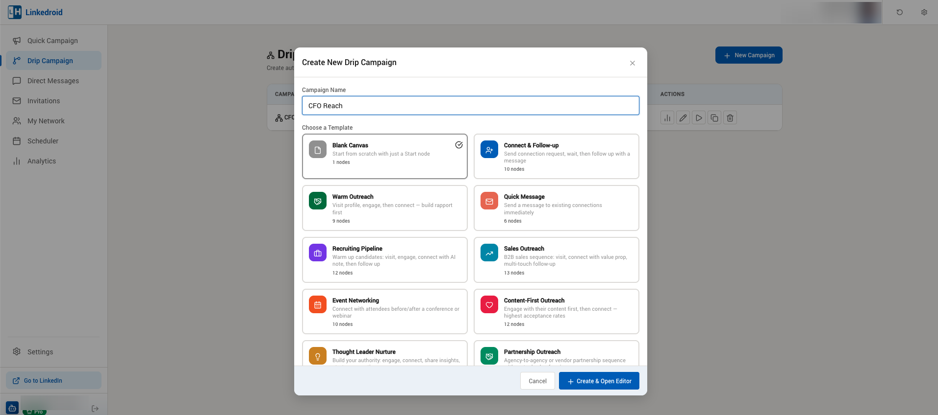 The drip campaign template picker