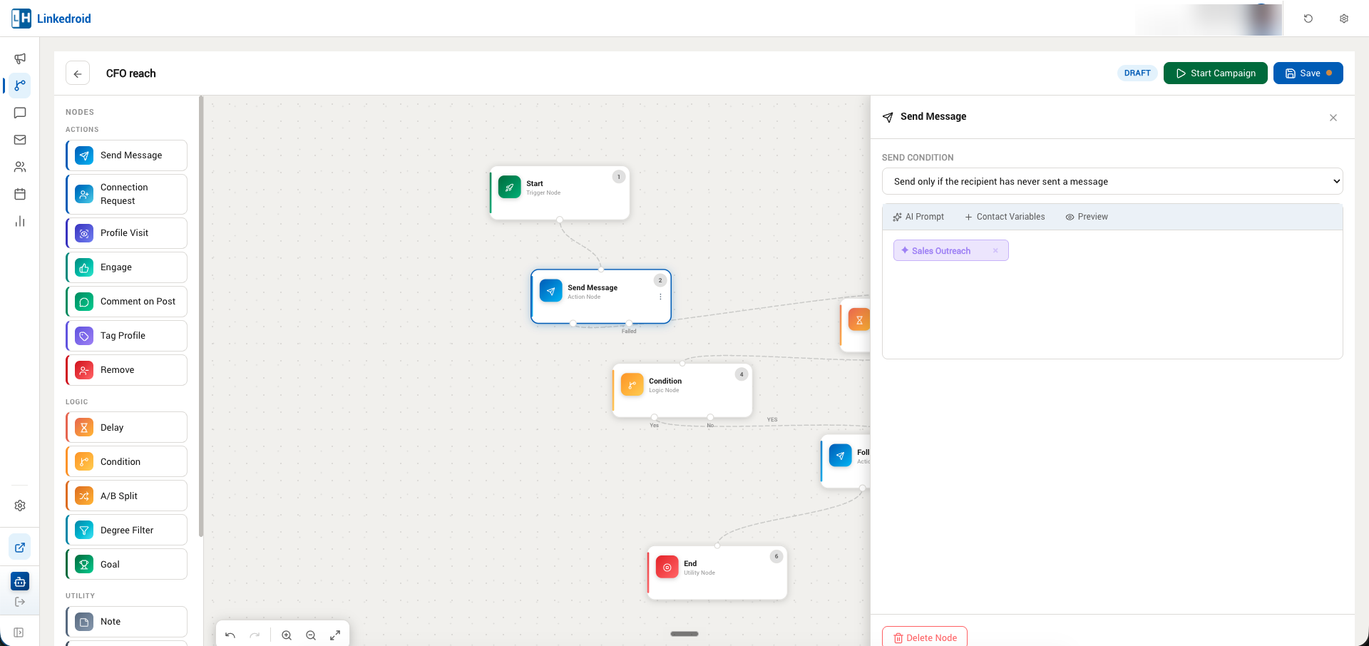 The Send Message node configuration panel