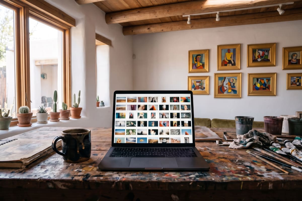 A laptop in the studio with the whole shoot in one folder