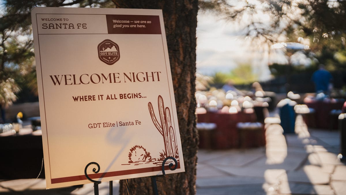 GDT welcome night sign on the grounds at Four Seasons Rancho Encantado