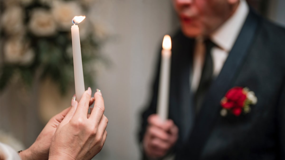 Candles lit during the ceremony at the ABQ Wedding Chapel