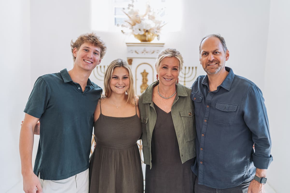 Family of four in coordinated neutral tones at Santa Fe family session — Casey Addason Photography