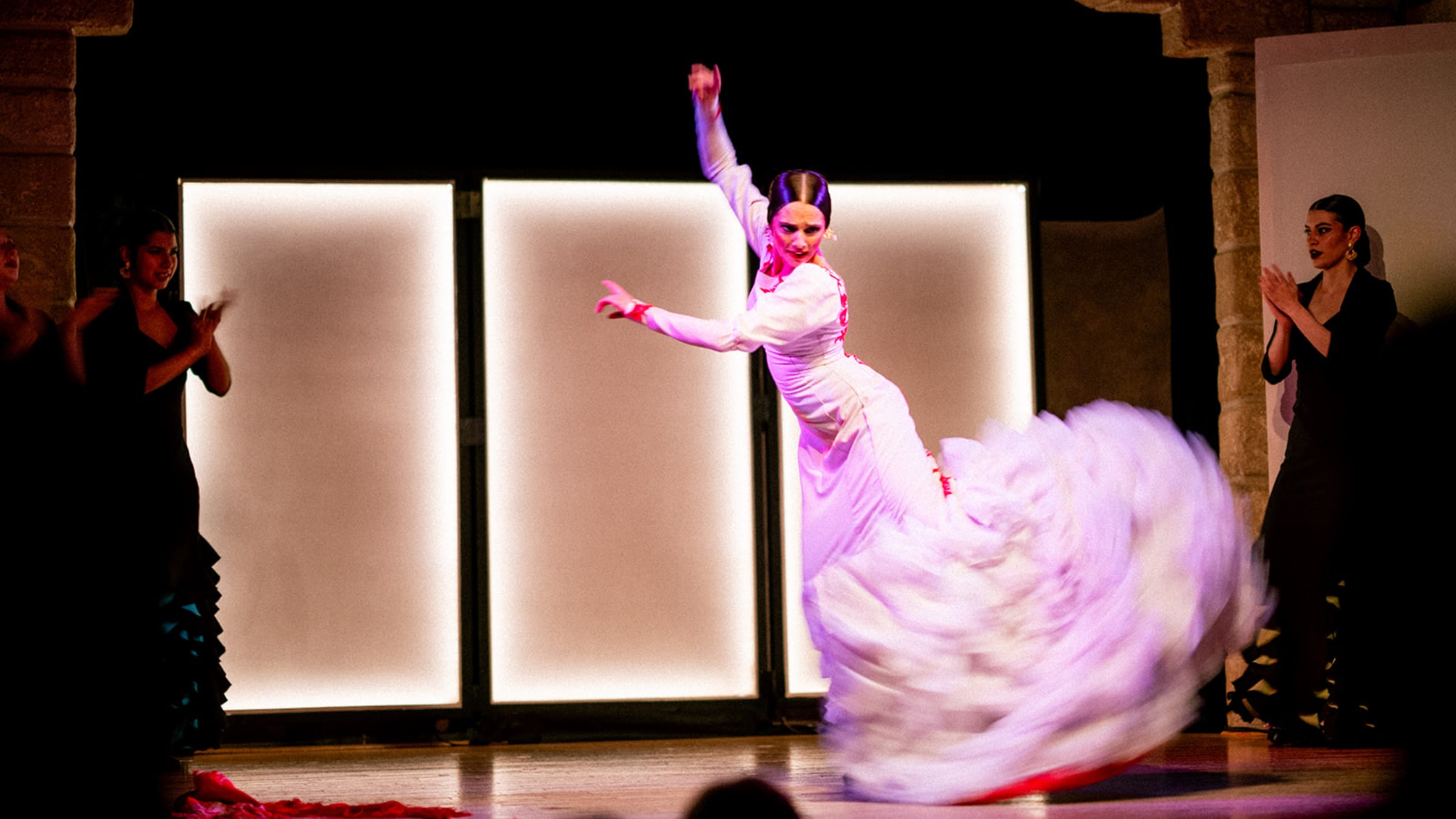 Warm ambient light over a dinner table at a Santa Fe restaurant