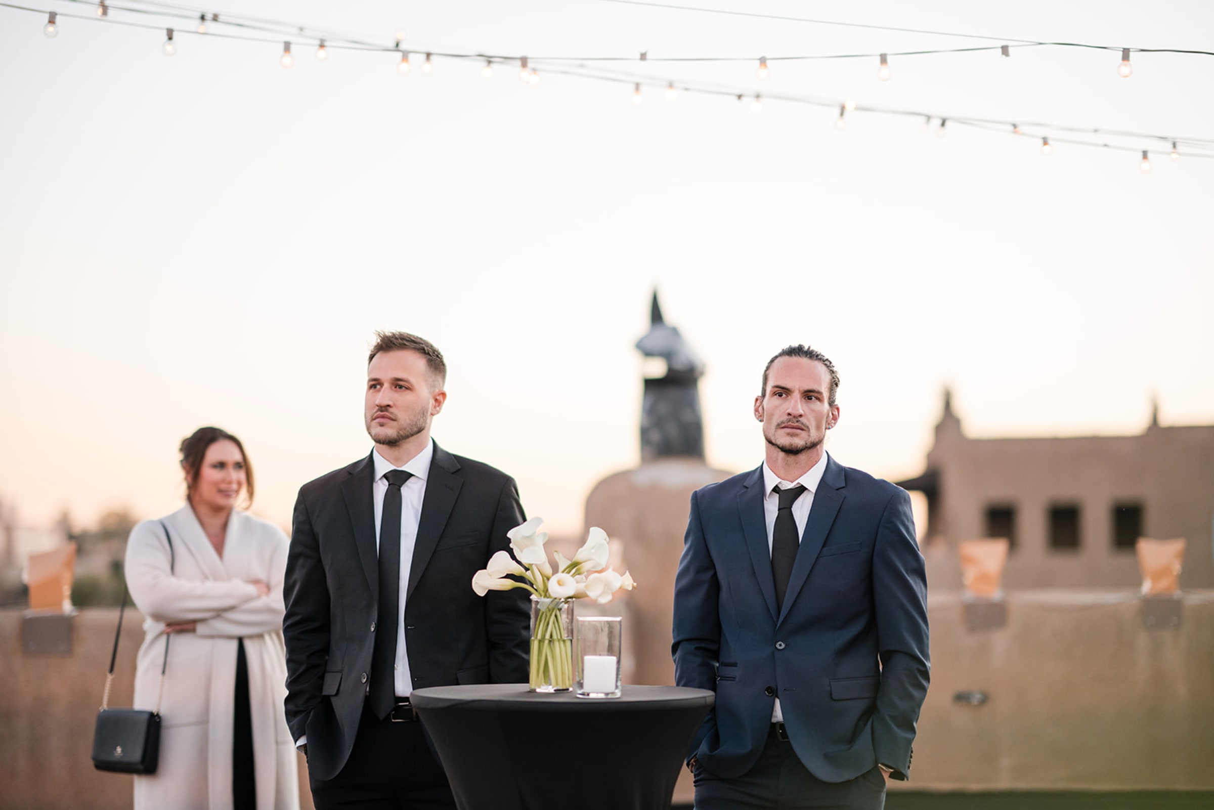 First dance at a Santa Fe wedding with warm ambient light and guests watching — Casey Addason Photography