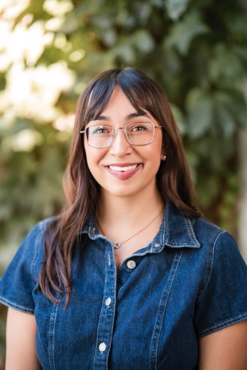 Natural light headshot, denim shirt