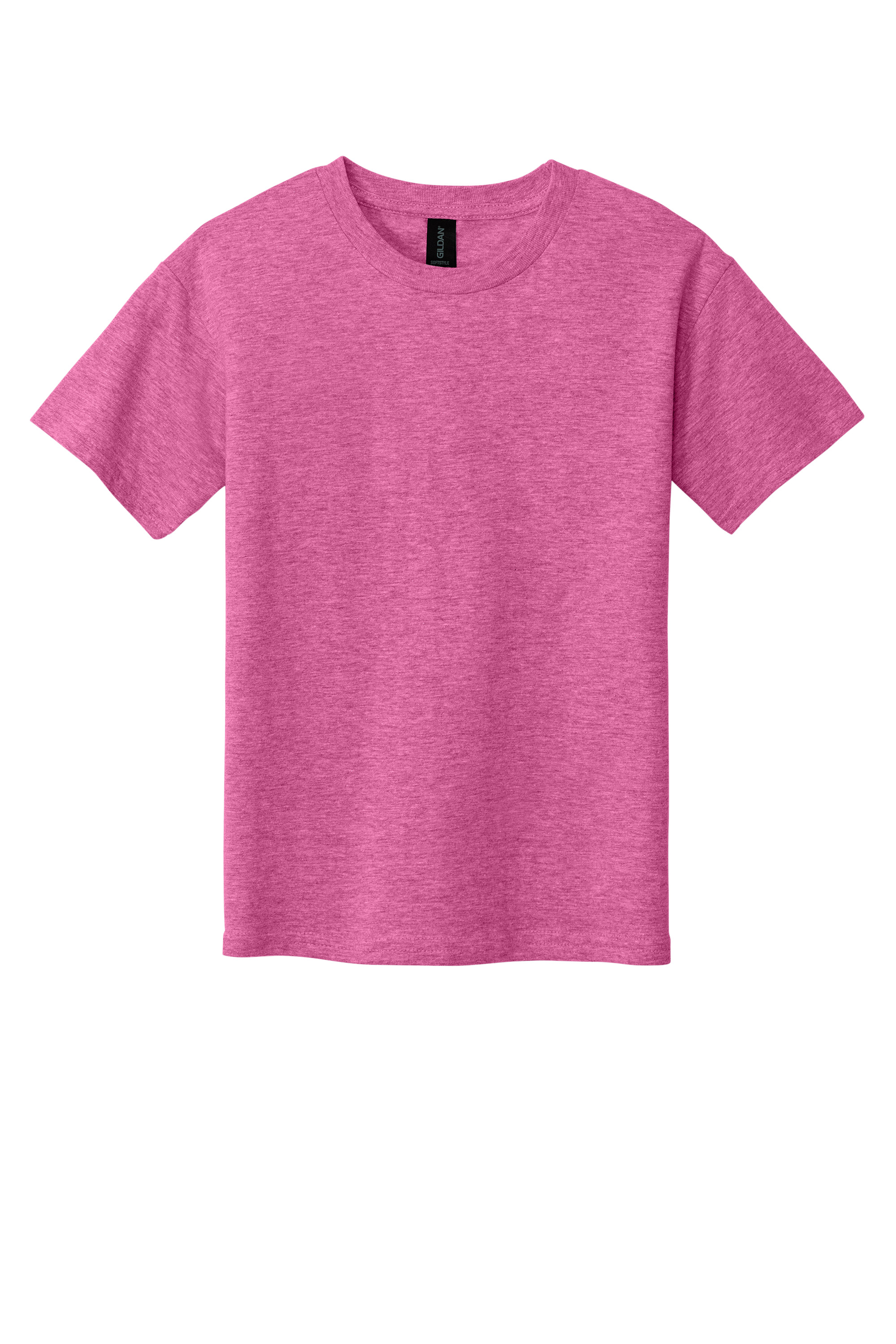 Gildan 64000B Youth Softstyle T-Shirt – Heather Heliconia, 100+ pieces, Blank