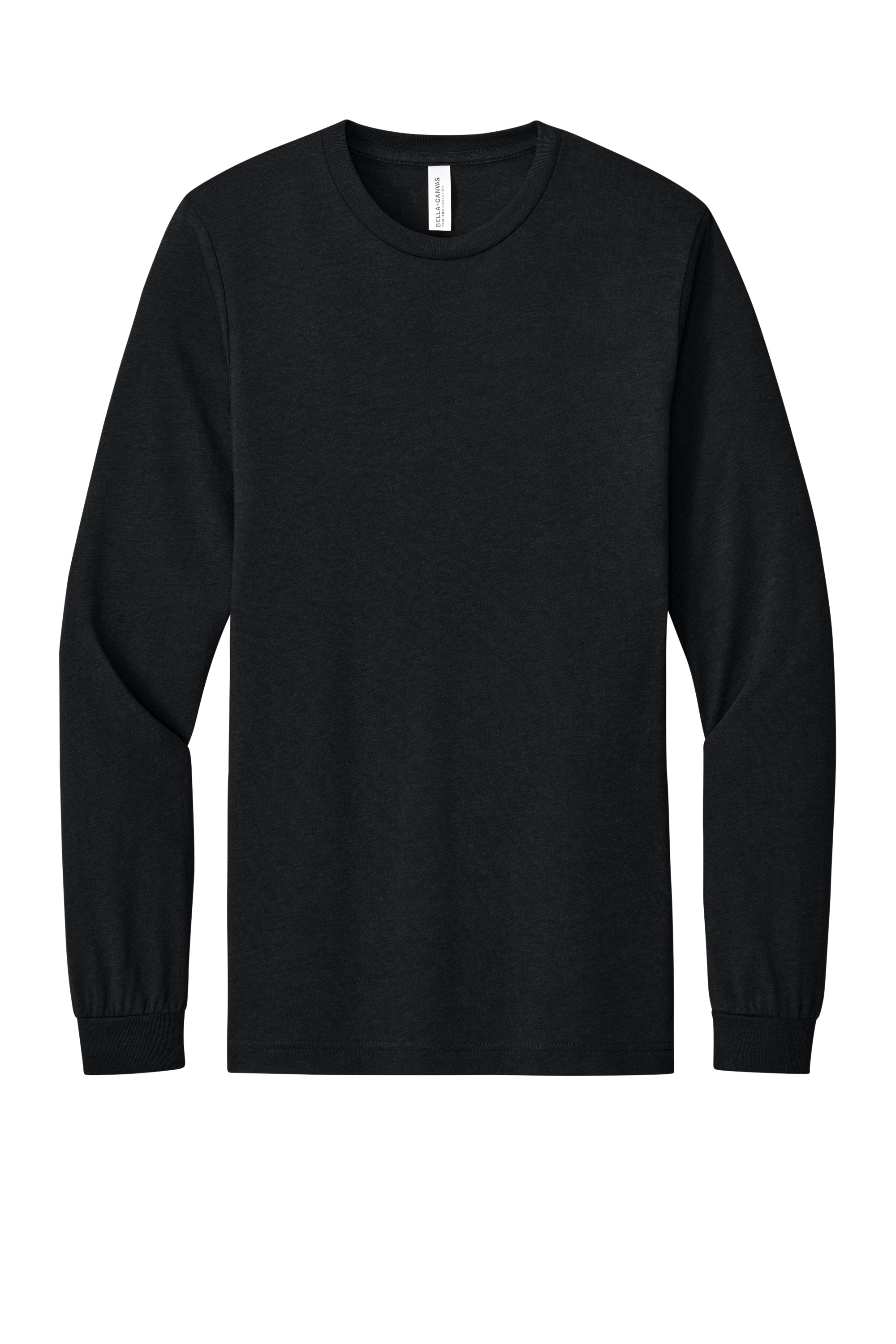 Bella+Canvas BC3513 Unisex Triblend Long Sleeve Tee – Solid Black Triblend, Custom Qty, Blank
