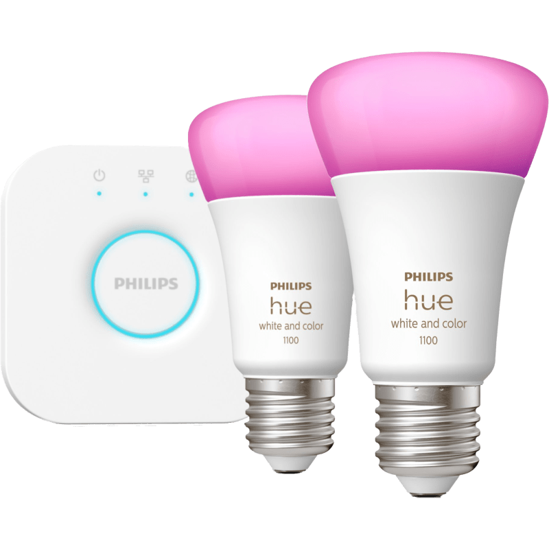 Philips Hue White and Color Ambiance, E27 -aloituspakkaus, 2 kpl + Hue Bridge
