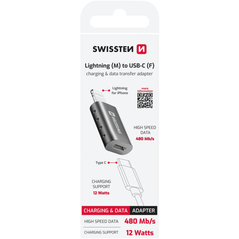 Swissten Lightning (uros) - USB-C (naaras) -adapteri