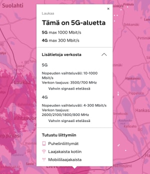 Karttaa klikkaamalla saat lisätietoja verkosta kyseisessä sijainnissa