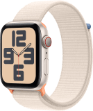Apple Watch SE (GPS + Cellular 44 mm), Tähtivalkea alumiinikuori ja Sport Loop -ranneke