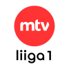 Punainen ympyrä, jonka päällä on valkoinen mtv-teksti ja musta liiga 1 -teksti valkoisella taustalla.