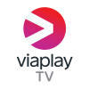 Viaplay TV -logo, jossa on punainen ja violetti ympyrä ja valkoinen nuoli viaplay TV -tekstin yläpuolella.