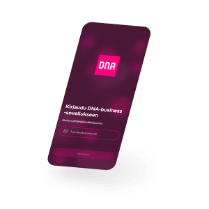 Puhelimen näyttö, jossa näkuu DNA Business -sovelluksen kirjautumisnäkymä