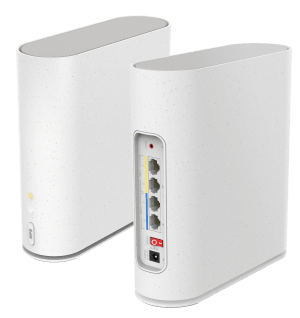 DNA Kotireititin WiFi 7 Pro EE4600 -laite kuvattuna edestä ja takaa