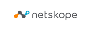 Netskope-logo, jossa on oranssin, harmaan ja sinisen värisiä abstrakteja yhdistettyjä pisteitä harmaalla tekstillä kirjoitetun sanan netskope vieressä.