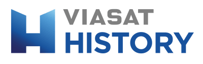 Viasat History -logo, jossa on iso sininen H-kirjain ja sanat Viasat History harmaalla ja sinisellä tekstillä.