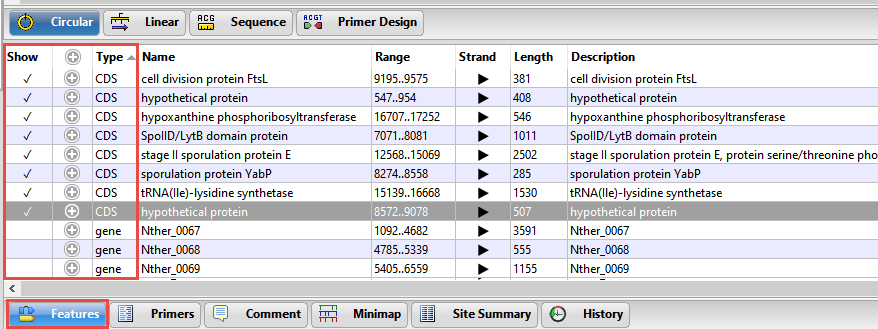 Features view in SeqBuilder Pro