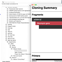 OpenCloningSummary210_bpw4ik Import a complete cloning project with related sequence data from SeqBuilder Pro to SciNote ELN