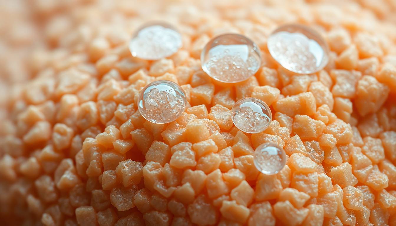 Close-up of irritated skin texture and water droplets showing contaminants