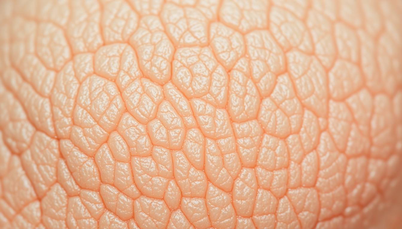 close-up of aged skin texture with mineral deposits and dryness from hard water exposure