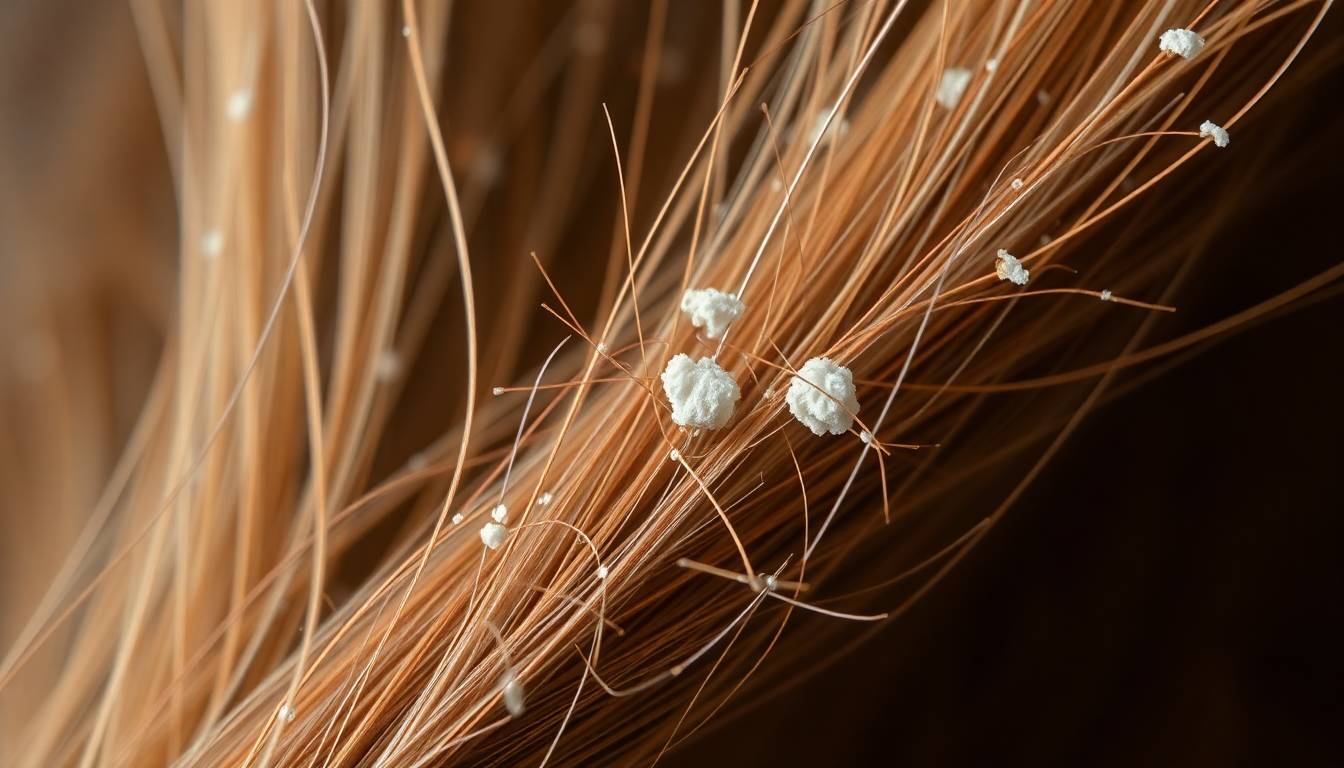 close-up of damaged brittle hair strands showing split ends and dullness from hard water exposure