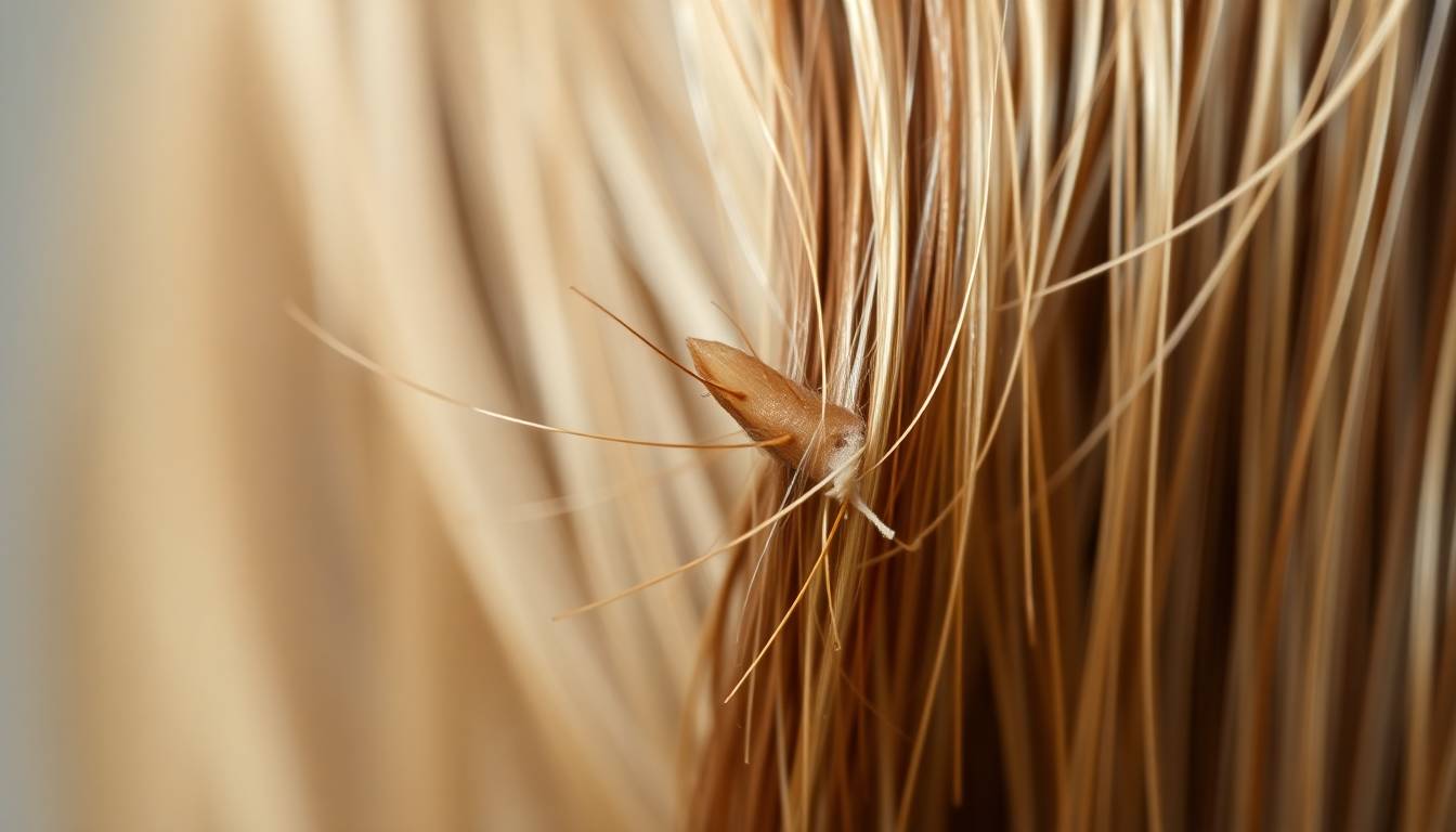 Close-up of dull, damaged hair strands with mineral buildup and brittleness