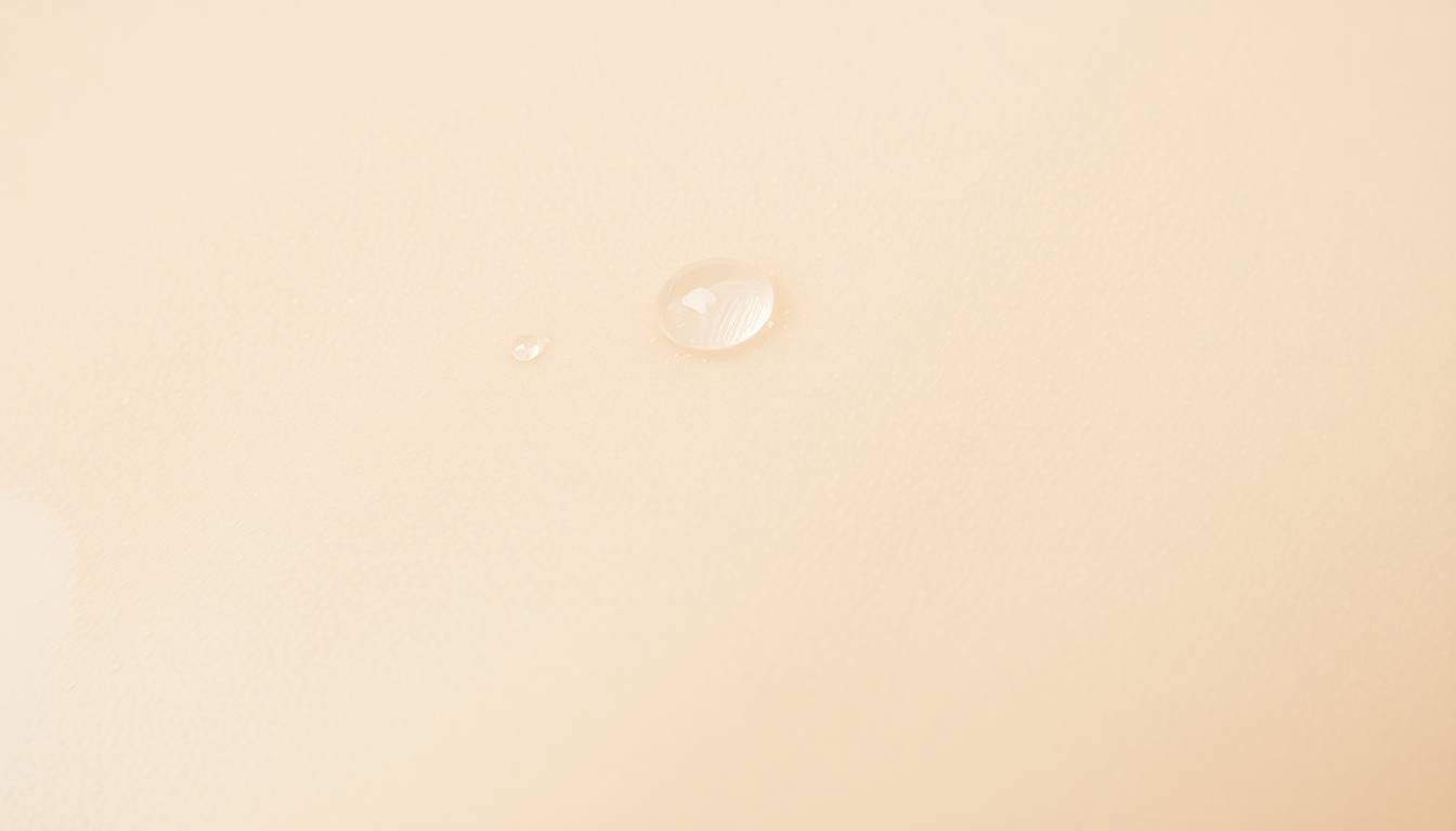 Healthy, glowing skin with visible softness and smoothness, dewey complexion, water droplets suggesting purity