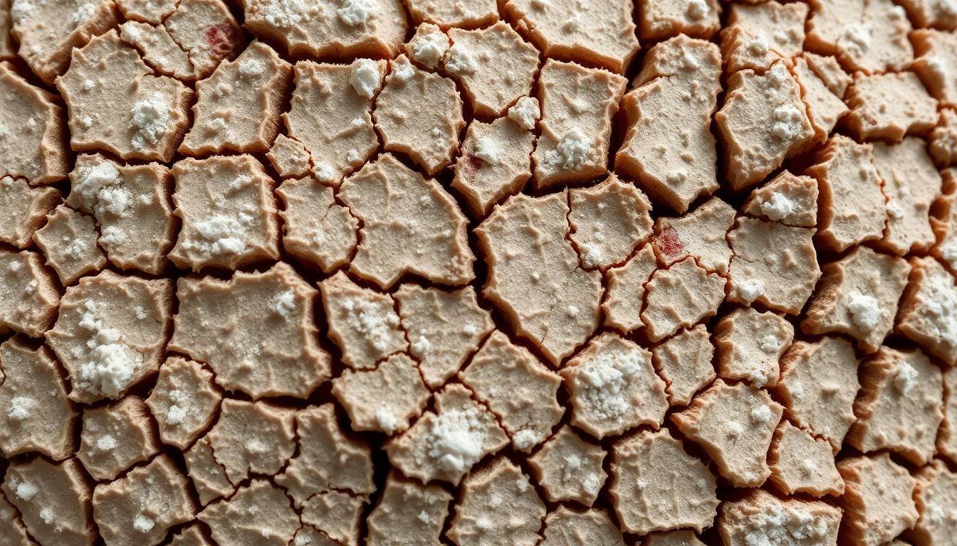 close-up of dry irritated skin texture and mineral buildup on skin surface