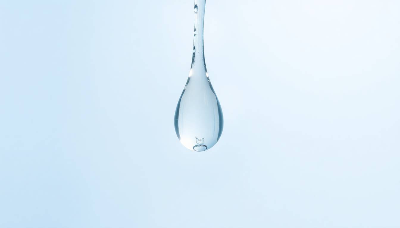 crystal-clear filtered water droplet with natural glow, representing pure clean water and skin health benefits