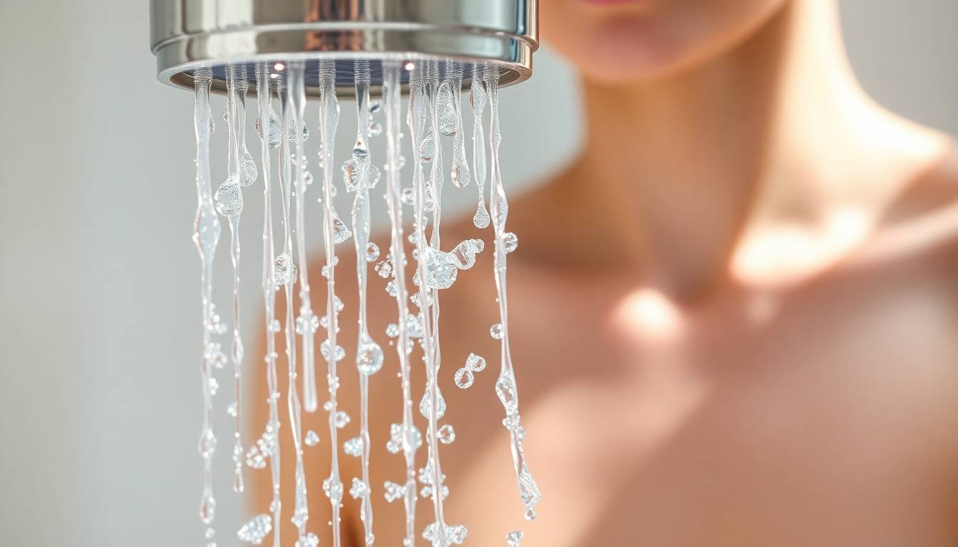 Crystal-clear filtered water flowing through advanced multi-stage filtration, representing pure clean water for skin and hormonal health
