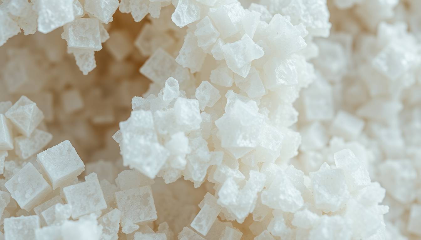 Close-up of limescale and mineral buildup on skin and hair strands