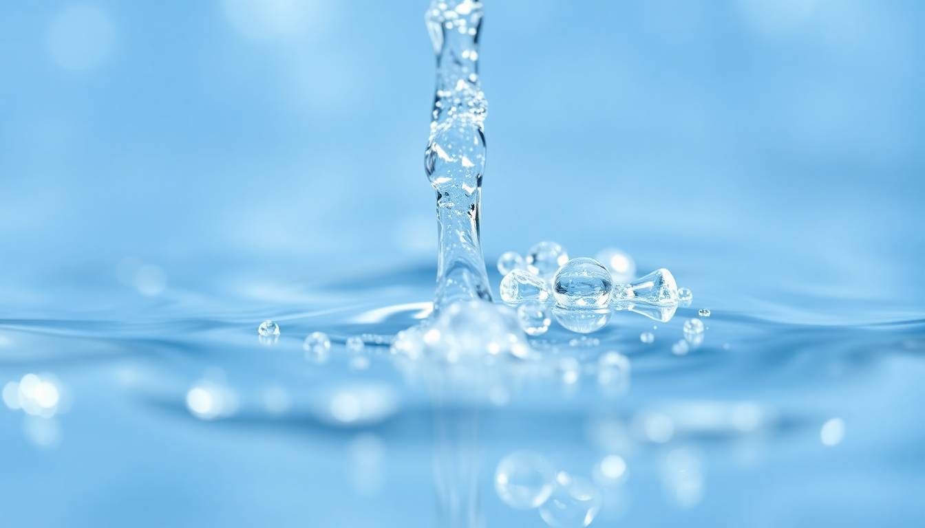 Crystal-clear filtered water flowing from a shower head, revealing healthy skin glow and shiny hair